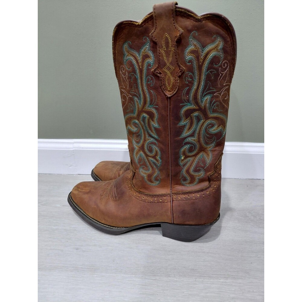 Justin Women's Stampede Cowboy Boots L2552 Brown embroidered Leather sz 7.5B